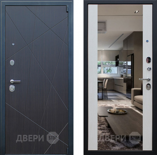 Входная металлическая Дверь АСД Вектор с зеркалом Лиственница белая в Троицк