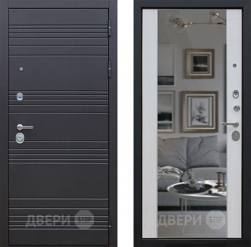 Входная металлическая Дверь АСД Дуэт с зеркалом Лиственница белая в Троицк