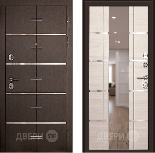 Входная металлическая Дверь (Дверной Континент) Савона с зеркалом Беленый дуб в Троицк