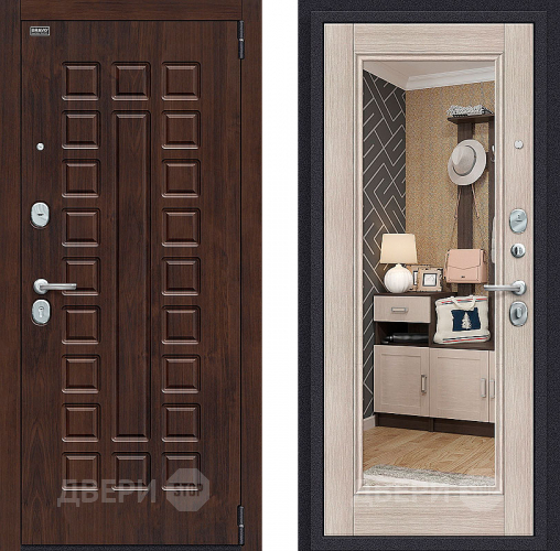 Входная металлическая Дверь Bravo Оптим Урбан с зеркалом Cappuccino Veralinga в Троицк