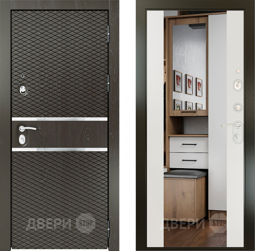 Входная металлическая Райтвер Плаза Шоколад с зеркалом Белый матовый в Троицк