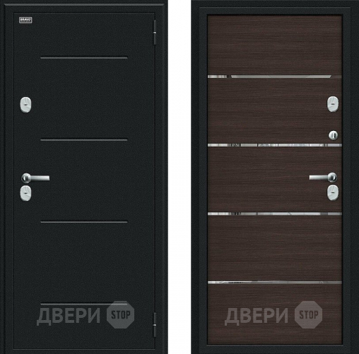 Входная металлическая Дверь Bravo Thermo Лайн Букле черное/Wenge Veralinga в Троицк