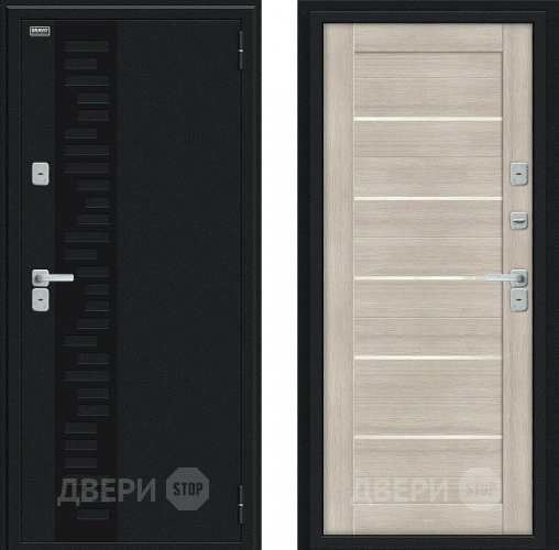Входная металлическая Дверь Bravo Thermo Техно Декор Букле черное/Cappuccino Veralinga в Троицк
