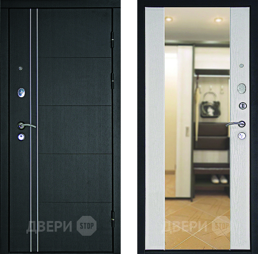 Входная металлическая Дверь Дверной Континент Тепло - Люкс Зеркало Беленый дуб в Троицк