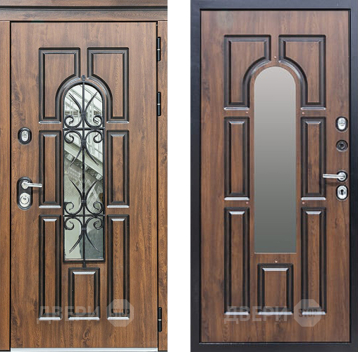 Входная металлическая Дверь Сударь МХ-32 Винорит Темный Дуб с Ковкой и окном в Троицк