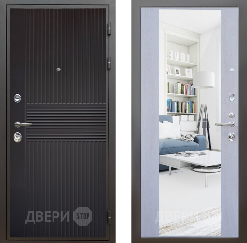 Входная металлическая Дверь Шелтер (SHELTER) Комфорт Черная шагрень 12 с зеркалом Дуб филадельфия крем в Троицк