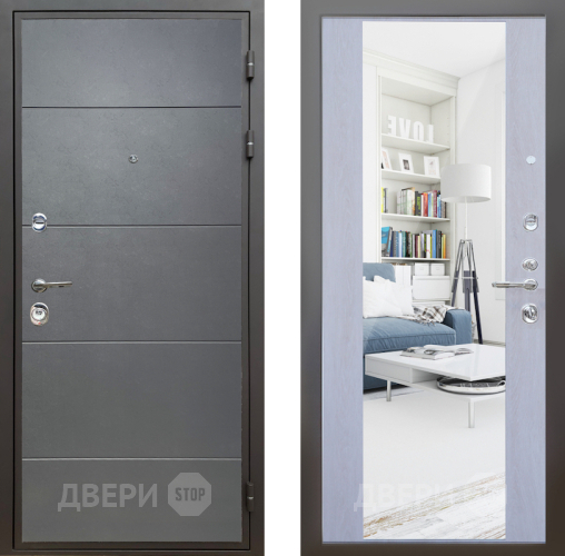 Входная металлическая Дверь Шелтер (SHELTER) Комфорт Лофт графит 12 с зеркалом Дуб филадельфия крем в Троицк