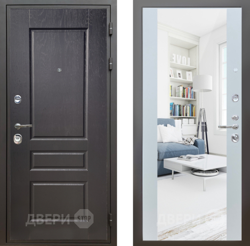 Входная металлическая Дверь Шелтер (SHELTER) Комфорт Дуб английский 13 с зеркалом Белый матовый в Троицк