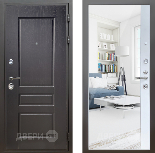 Входная металлическая Дверь Шелтер (SHELTER) Комфорт Дуб английский 14 с зеркалом Белый матовый в Троицк