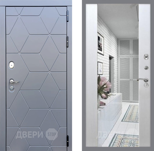 Входная металлическая Дверь Стоп КОСМО Зеркало СБ-16 Лиственница беж в Троицк