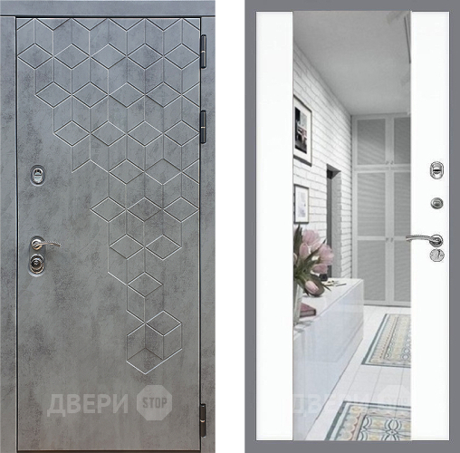 Входная металлическая Дверь Стоп БЕТОН Зеркало СБ-16 Силк Сноу в Троицк