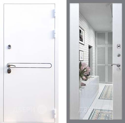 Входная металлическая Дверь Стоп Лайн Вайт Зеркало СБ-16 Лиственница беж в Троицк