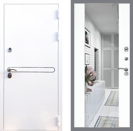 Входная металлическая Дверь Стоп Лайн Вайт Зеркало СБ-16 Силк Сноу в Троицк