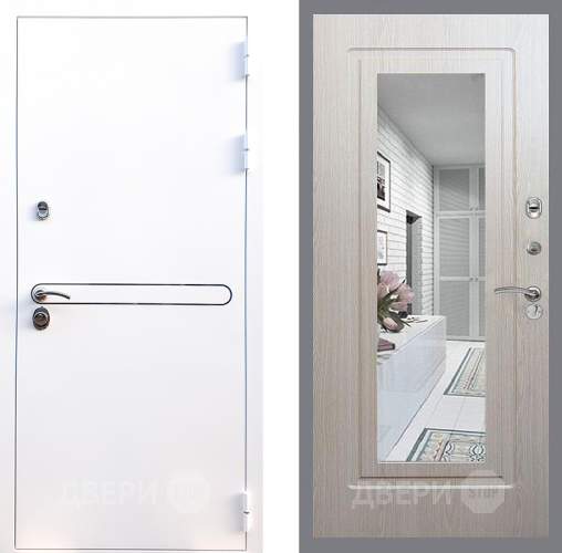 Входная металлическая Дверь Стоп Лайн Вайт Зеркало ФЛ-120 Беленый дуб в Троицк