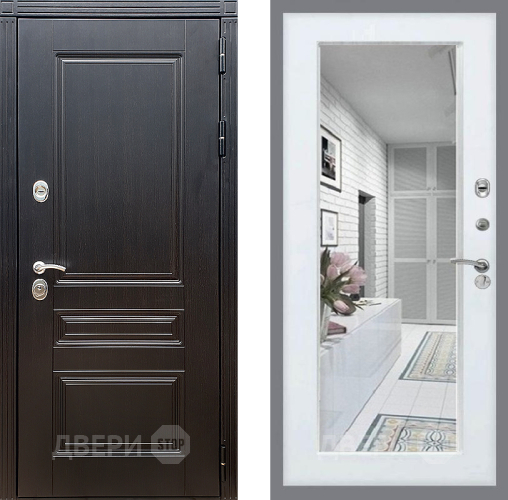 Входная металлическая Дверь Стоп МЕГАПОЛИС Зеркало Белый ясень в Троицк