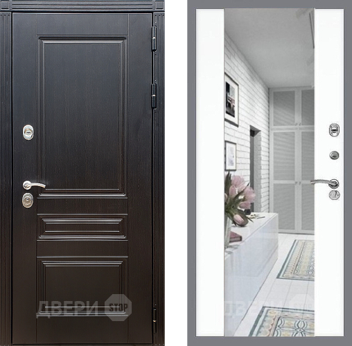 Входная металлическая Дверь Стоп МЕГАПОЛИС Зеркало СБ-16 Силк Сноу в Троицк