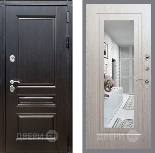 Входная металлическая Дверь Стоп МЕГАПОЛИС Зеркало ФЛ-120 Беленый дуб в Троицк