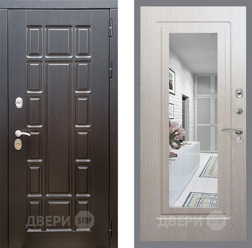 Входная металлическая Дверь Стоп НЬЮ ЙОРК Зеркало ФЛ-120 Беленый дуб в Троицк