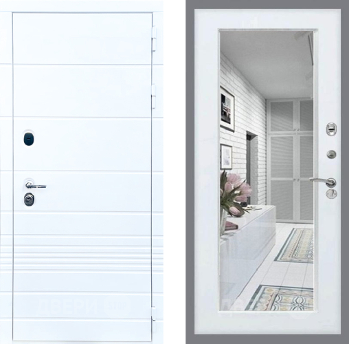 Входная металлическая Дверь Стоп ТРЕНДО Зеркало Белый ясень в Троицк