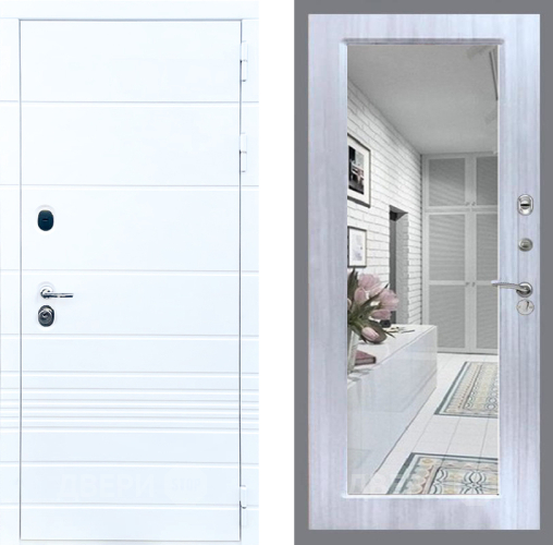 Входная металлическая Дверь Стоп ТРЕНДО Зеркало Сандал белый в Троицк