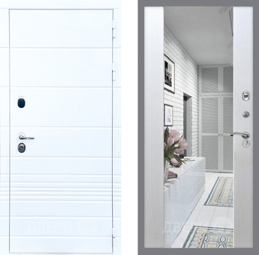 Входная металлическая Дверь Стоп ТРЕНДО Зеркало СБ-16 Лиственница беж в Троицк