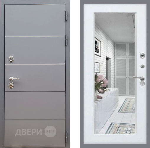 Дверь Стоп АРТ ГРАФИТ Зеркало Белый ясень в Троицк