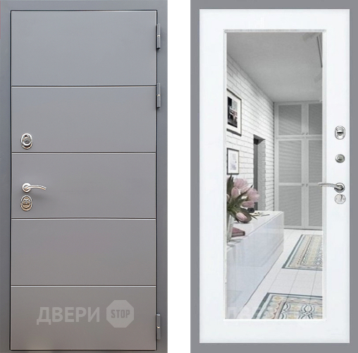 Входная металлическая Дверь Стоп АРТ ГРАФИТ Зеркало Силк Сноу в Троицк