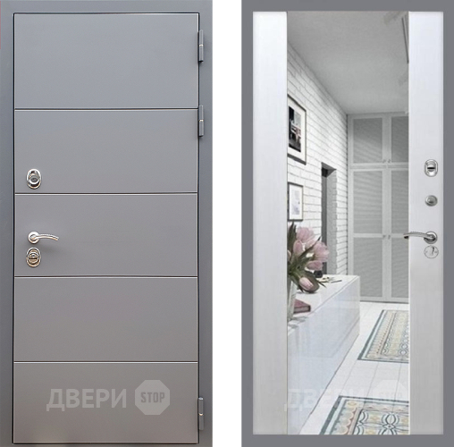 Входная металлическая Дверь Стоп АРТ ГРАФИТ Зеркало СБ-16 Лиственница беж в Троицк