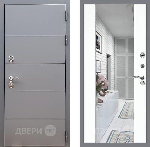 Входная металлическая Дверь Стоп АРТ ГРАФИТ Зеркало СБ-16 Силк Сноу в Троицк