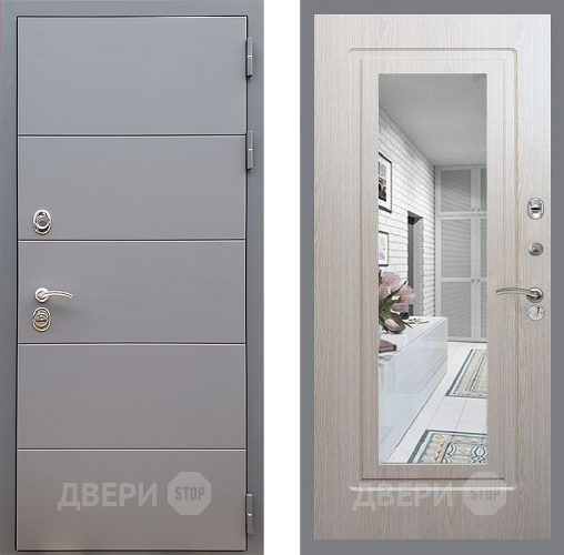 Входная металлическая Дверь Стоп АРТ ГРАФИТ Зеркало ФЛ-120 Беленый дуб в Троицк