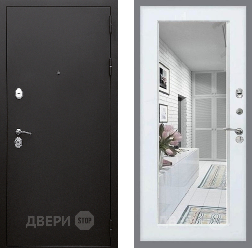 Входная металлическая Дверь Стоп КЛАССИК Шагрень Зеркало Белый ясень в Троицк