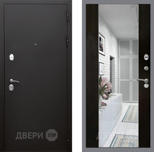 Входная металлическая Дверь Стоп КЛАССИК Шагрень Зеркало СБ-16 Венге в Троицк