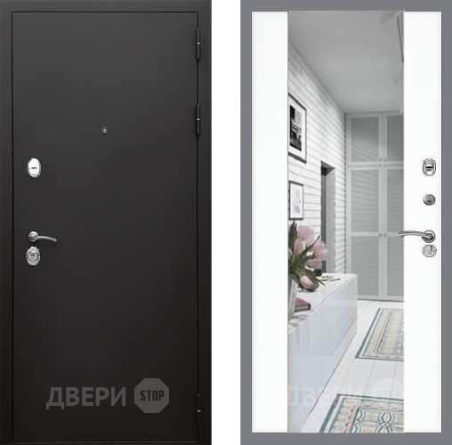 Входная металлическая Дверь Стоп КЛАССИК Шагрень Зеркало СБ-16 Силк Сноу в Троицк