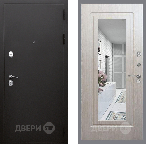 Входная металлическая Дверь Стоп КЛАССИК Шагрень Зеркало ФЛ-120 Беленый дуб в Троицк