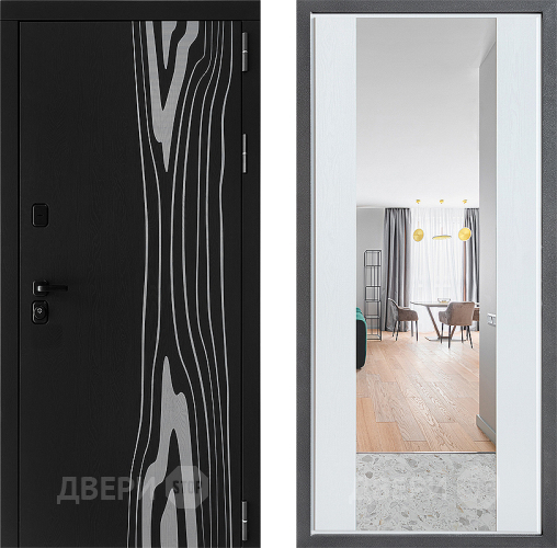 Входная металлическая Дверь Дверной континент ДК-12 ФЛЗ-1 Зеркало Белое дерево в Троицк