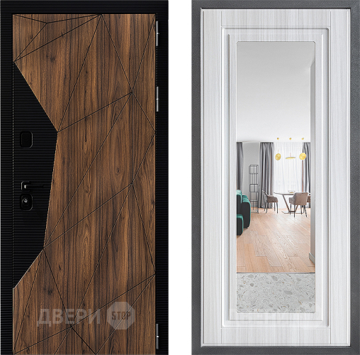 Входная металлическая Дверь Дверной континент ДК-11 ФЛЗ Зеркало Сандал белый в Троицк