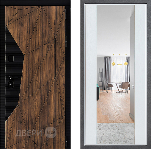 Входная металлическая Дверь Дверной континент ДК-11 ФЛЗ-1 Зеркало Белое дерево в Троицк