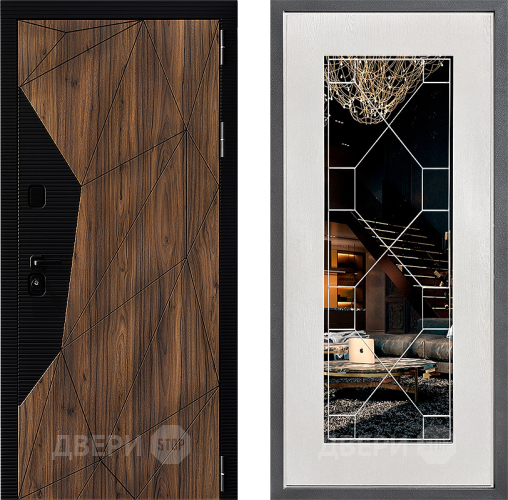 Входная металлическая Дверь Дверной континент ДК-11 ФЛ-Тиффани Зеркало Белое дерево в Троицк