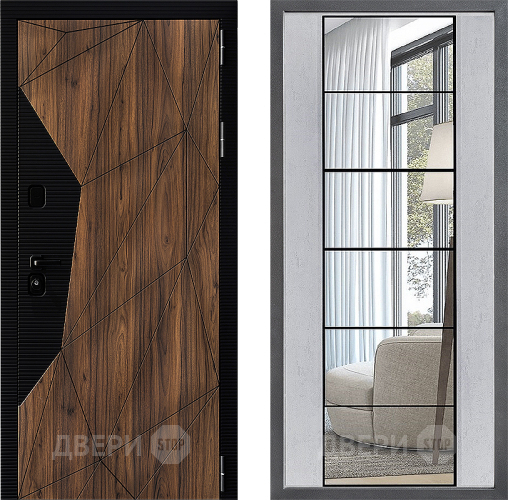 Входная металлическая Дверь Дверной континент ДК-11 ФЛЗ-2 Зеркало Бетон светлый в Троицк