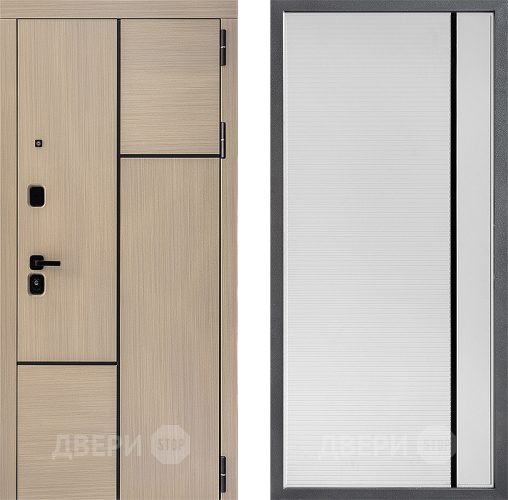 Входная металлическая Дверь Дверной континент ДК-14 ФЛ-757 Черное Стекло Софт милк в Троицк