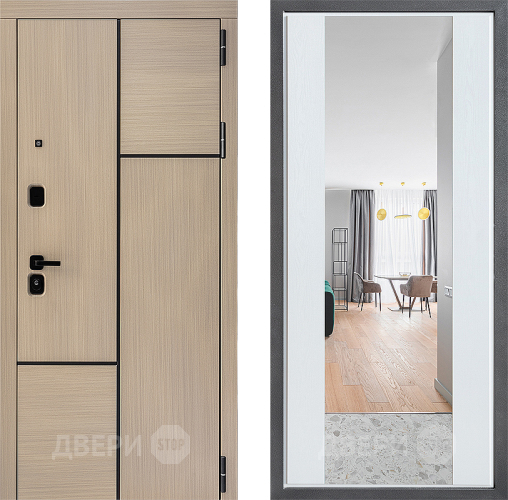 Входная металлическая Дверь Дверной континент ДК-14 ФЛЗ-1 Зеркало Белое дерево в Троицк