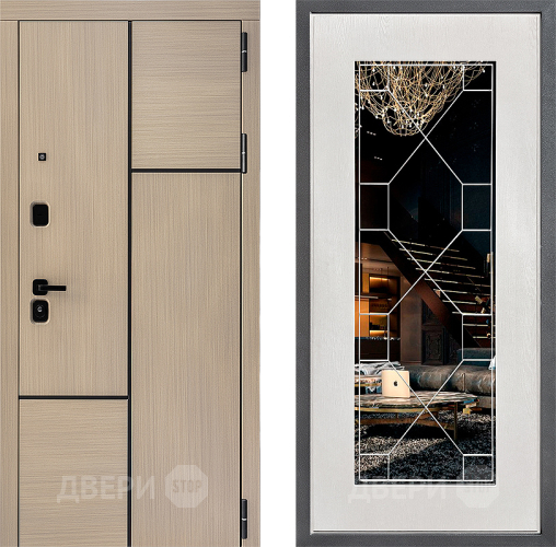 Входная металлическая Дверь Дверной континент ДК-14 ФЛ-Тиффани Зеркало Белое дерево в Троицк