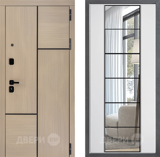 Входная металлическая Дверь Дверной континент ДК-14 ФЛЗ-2 Зеркало Белый софт в Троицк