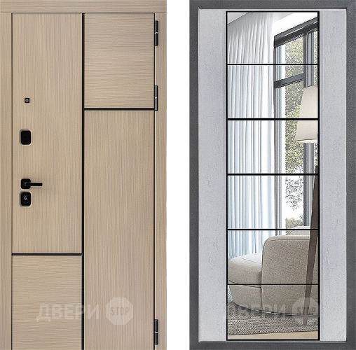 Входная металлическая Дверь Дверной континент ДК-14 ФЛЗ-2 Зеркало Бетон светлый в Троицк