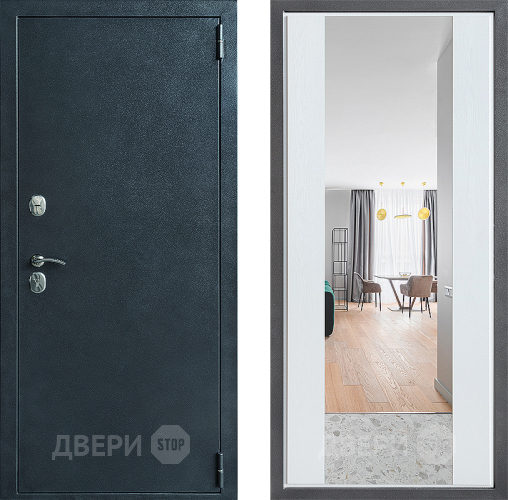 Входная металлическая Дверь Дверной континент ДК-70 Дизайн ФЛЗ-1 Зеркало Белое дерево в Троицк