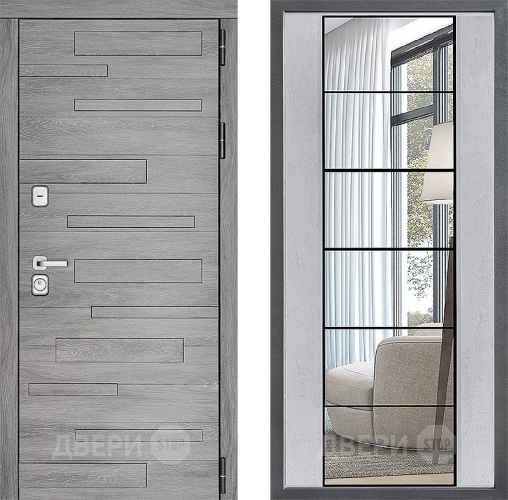 Входная металлическая Дверь Дверной континент ДК-10 ФЛЗ-2 Зеркало Бетон светлый в Троицк