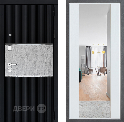 Входная металлическая Дверь Дверной континент ДК-13 ФЛЗ-1 Зеркало Белое дерево в Троицк