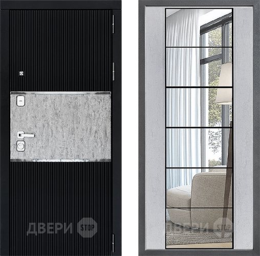 Входная металлическая Дверь Дверной континент ДК-13 ФЛЗ-2 Зеркало Бетон светлый в Троицк