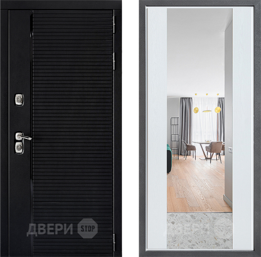 Входная металлическая Дверь Дверной континент ДК-1 ФЛЗ-1 Зеркало Белое дерево в Троицк