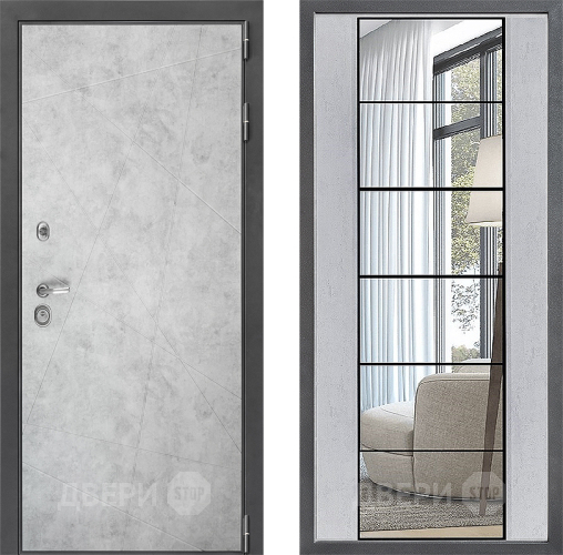 Входная металлическая Дверь Дверной континент ДК-3/743 ФЛЗ-2 Зеркало Бетон светлый в Троицк
